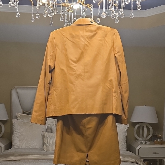 Lord & Taylor Tan Leather Jacket and Skirt - Picture 4 of 14